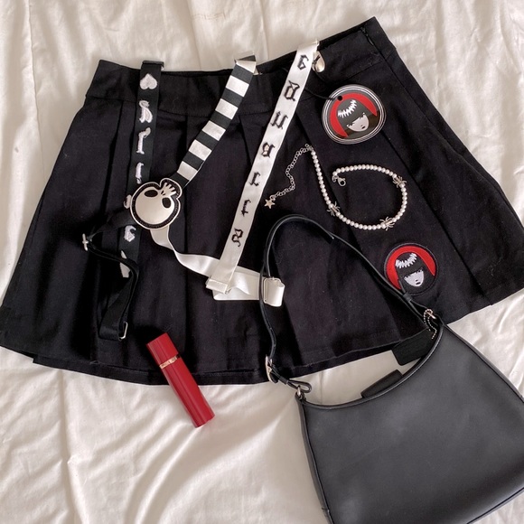 Dolls Kill Dresses & Skirts - Dolls Kill x Emily The Strange black pleated mini skirt with suspenders (M)